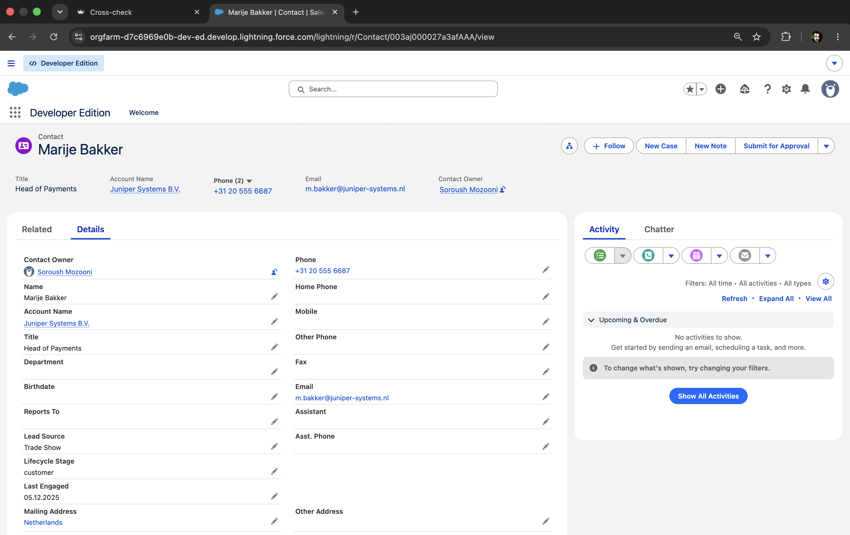 Salesforce contact record showing lifecycle stage customer
