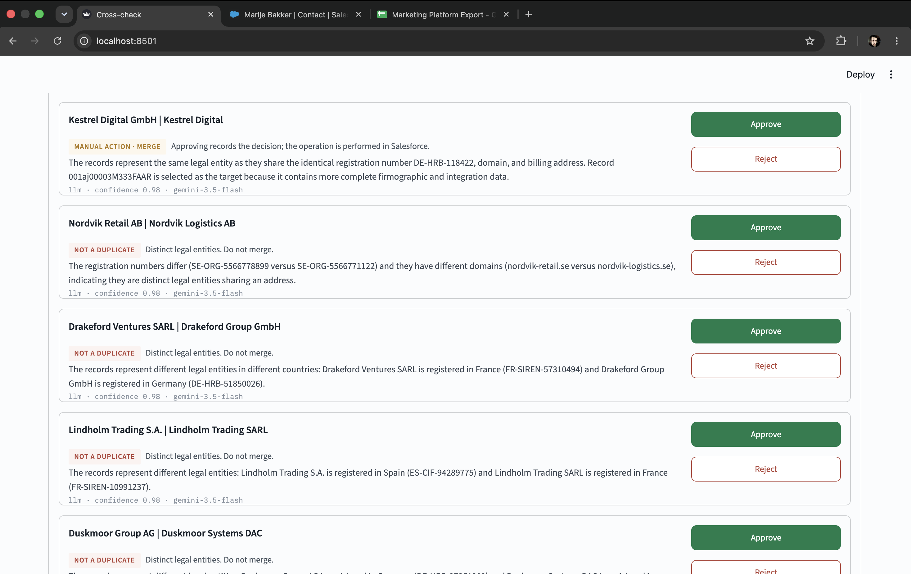 Kestrel merged and Nordvik refused in the same review queue