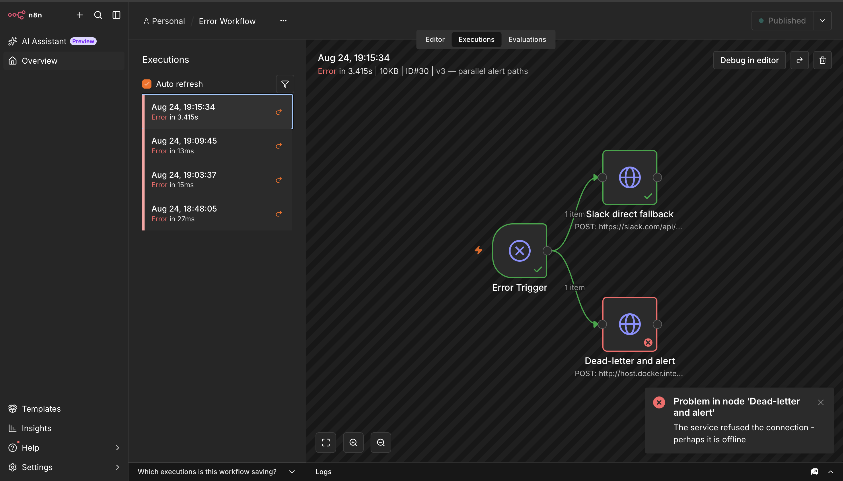 Error workflow firing correctly but failing to report